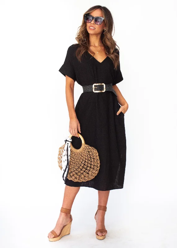 Bayside Linen Midi Dress - Black Forever 21 midi dresses