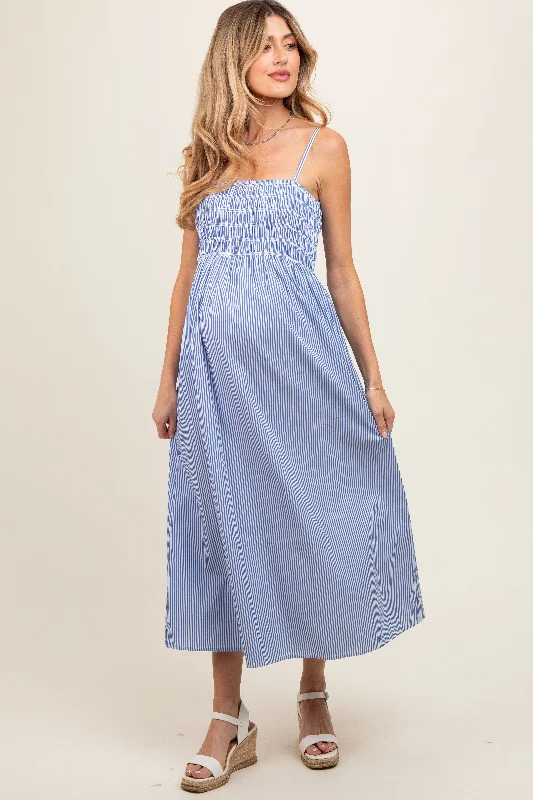 Blue Bartlett Striped Smocked Maternity Midi Dress Sexy midi dresses