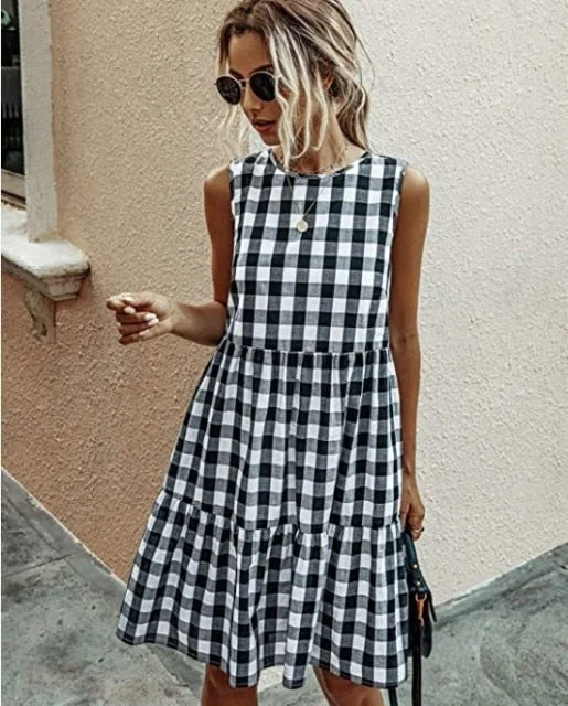 Amy Fashion - Casual Loose Plaid Print Ruffled Midi Dress Discounted midi dresses