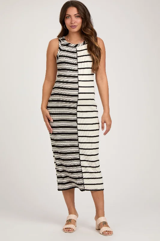 Ivory Striped Sleeveless Maternity Midi Dress Sexy little black midi dresses