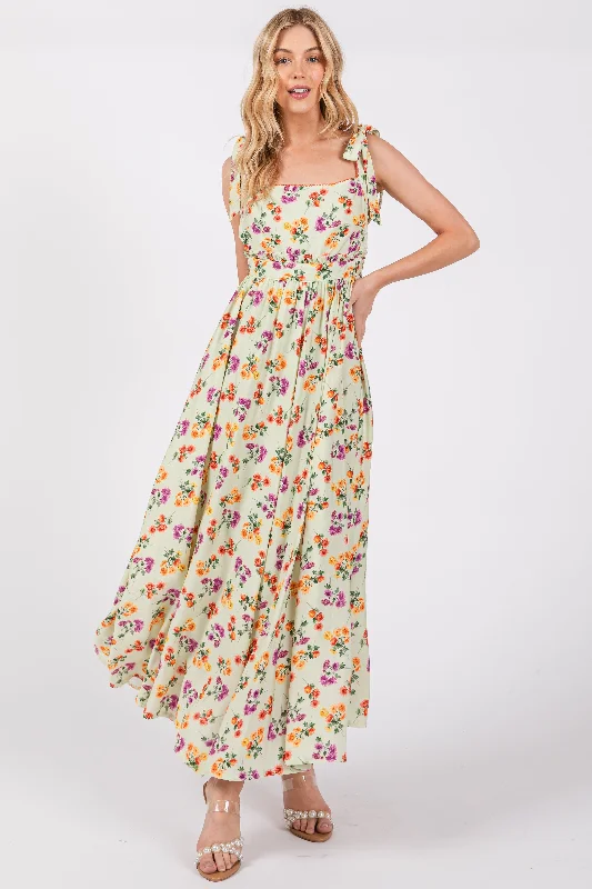 Light Olive Floral Open Back Midi Dress Comfortable midi dresses for everyday wear