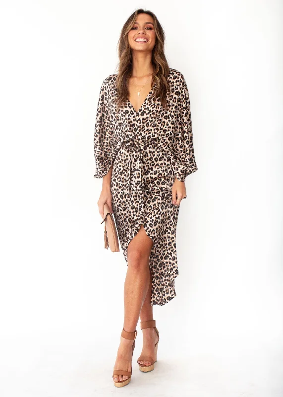 Slipping Away Midi Dress - Leopard Chiffon midi dresses