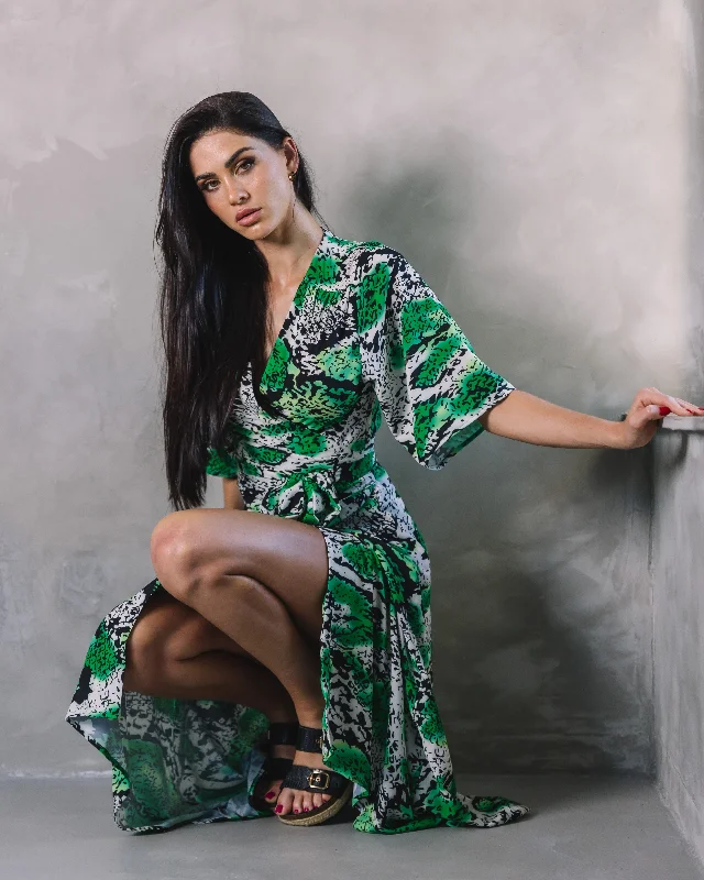 Ivy Wrap Green Snake Print High-end floral dresses