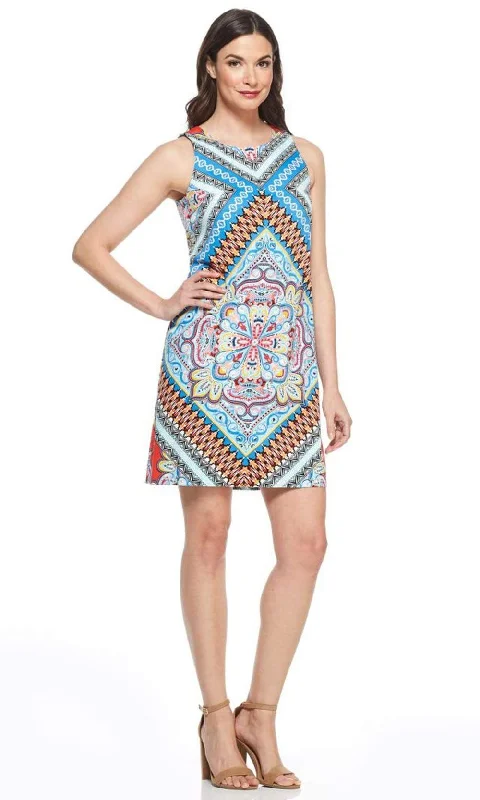 London Times - Printed Jewel Short Cotton Dress T3343MSC Elegant floral dresses