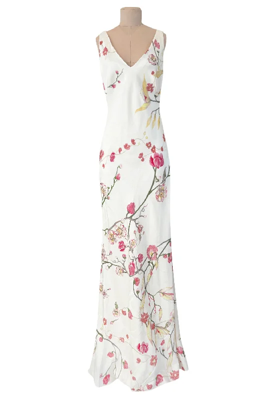 Romantic Spring 2007 Alexander McQueen Stunning Bias Cut Floral Silk Dress w Low Open Back Silk floral dresses