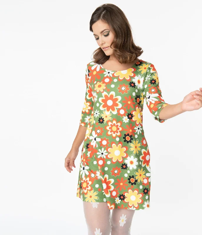 Smak Parlour Retro Geo Floral Print Cosmic Shift Dress (XS, S and M ONLY) Knitted floral dresses