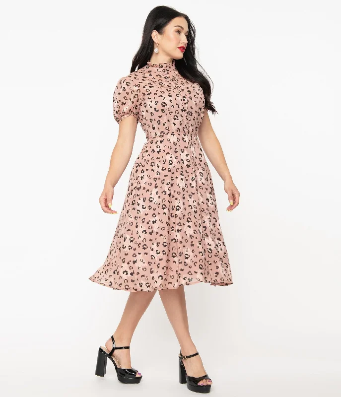 Unique Vintage Pink & Leopard Print Leota Swing Dress (M, XL and 1XL ONLY) Maternity floral dresses