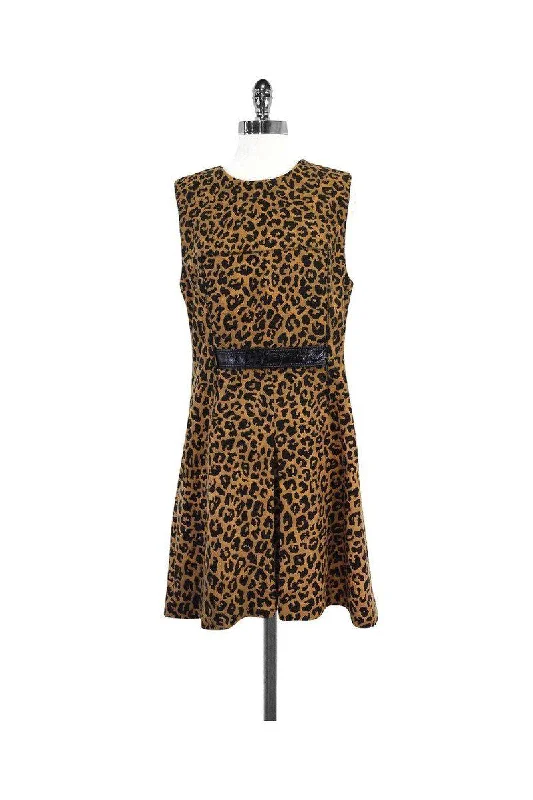 3.1 Phillip Lim - Tan & Black Leopard Print Dress Sz 10 Smocked unclassified dresses