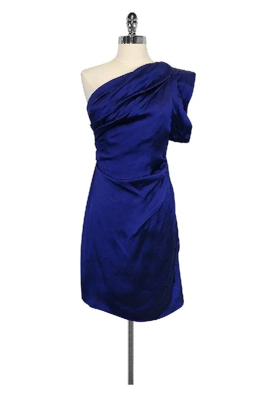 ABS by Allen Schwartz - Indigo One Shoulder Dress Sz 4 Polka dot unclassified dresses