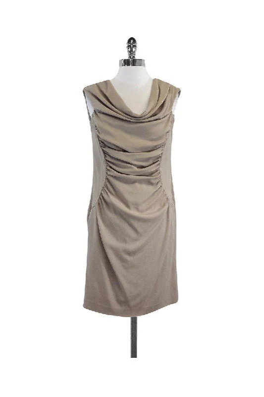 Alberta Ferretti - Beige Ruched Wool Sleeveless Dress Sz 10 Velvet unclassified dresses