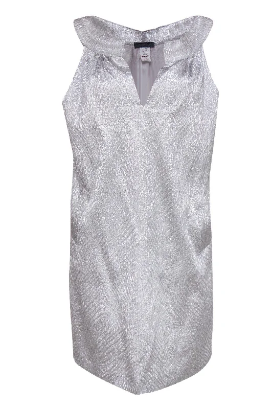 Alberta Ferretti - Textured Silver Silk Blend Shift Dress Sz 10 Unique unclassified dresses