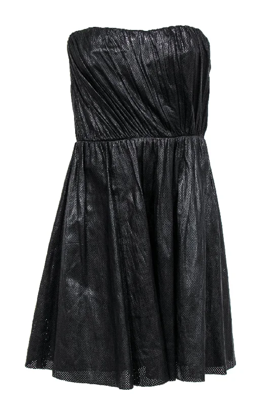 A.L.C. - Black Leather Strapless Fit & Flare Dress w/ Laser Cut Design Sz 4 Beach unclassified dresses