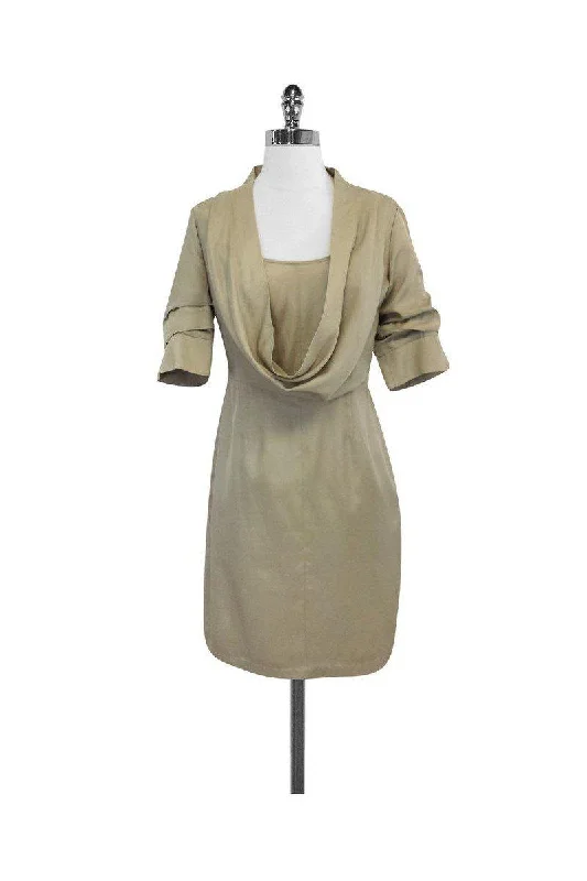 Ali Ro - Beige Cotton Blend Cowl Neck Dress Sz 2 Everyday wear unclassified dresses