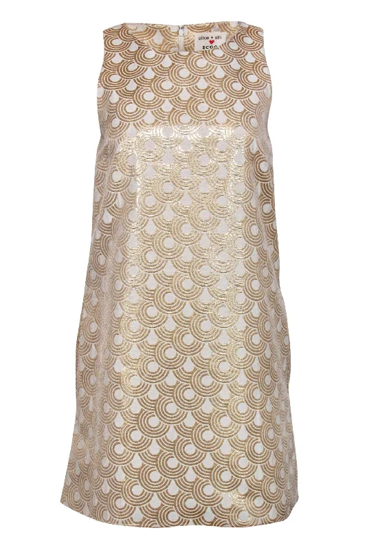 Alice & Olivia - Cream & Gold Patterned Tent Dress Sz S Sequin unclassified dresses