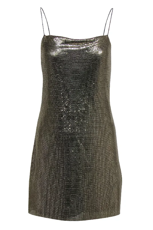 Alice & Olivia - Silver Reflective Metallic Sleeveless Slip Dress Sz 4 Satin unclassified dresses