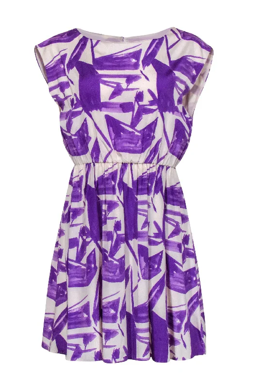 Alice & Olivia - Purple & White Brushstroke Silk Dress Sz XS Fashionable unclassified dresses