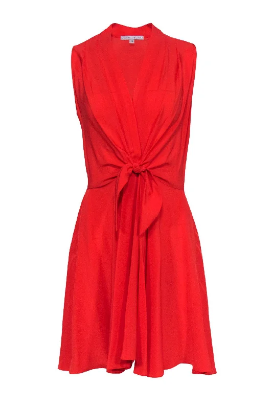 Amanda Uprichard - Tomato Red Silk Dress w/ Pleating & Knot Detail Sz S Satin unclassified dresses