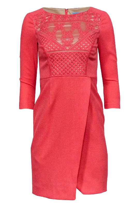 Antonio Melani - Coral Textured Fitted Three-Quarter Sleeved Dress Sz 0 Sexy unclassified dresses