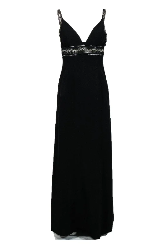 Balenciaga - Black Sleeveless Gown w/ Silver Embroidery Sz M One-shoulder unclassified dresses