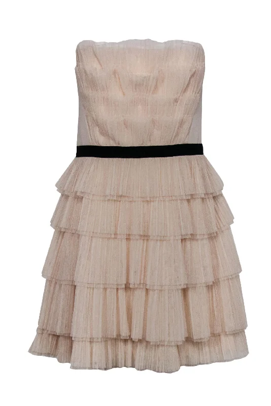 BCBG Max Azria - Light Pink Strapless Pleated Tiered Fit & Flare Dress Sz 12 Trendy new unclassified dresses