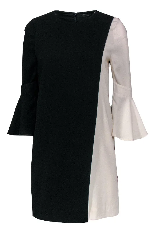 BCBG Max Azria - Black & White Bell Sleeve Shift Dress w/ Overlay Sz XS Fall unclassified dresses