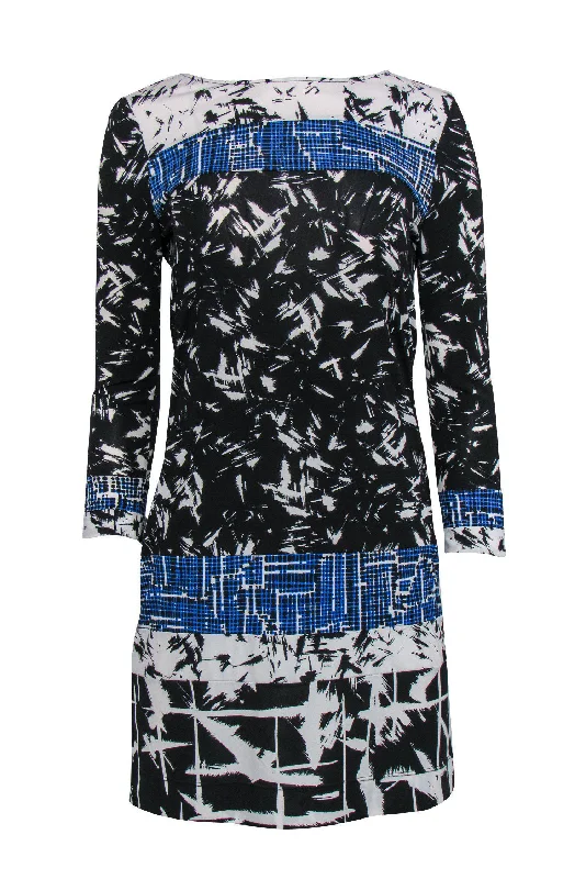 BCBG Max Azria - Black & Blue Abstract Print Silk Dress Sz XS Party unclassified dresses