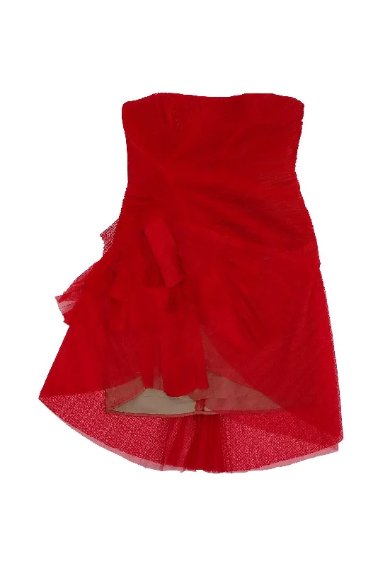 BCBG Max Azria Runway - Red Accordion Dress Sz 10 Embroidered unclassified dresses