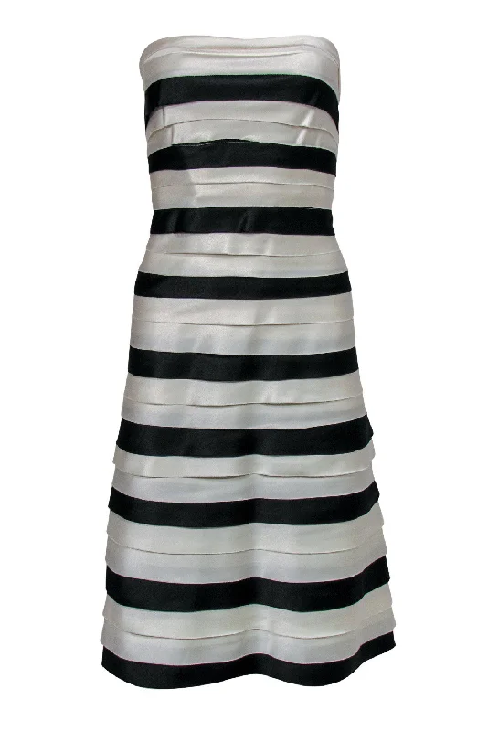 BCBG Max Azria - White & Black Striped Tiered Strapless A-Line Dress Sz 0 Y2K unclassified dresses