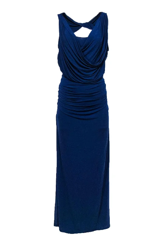 BCBG Max Azria - Blue Draped Sleeveless Gown w/ Back Cutout Sz L Lace unclassified dresses