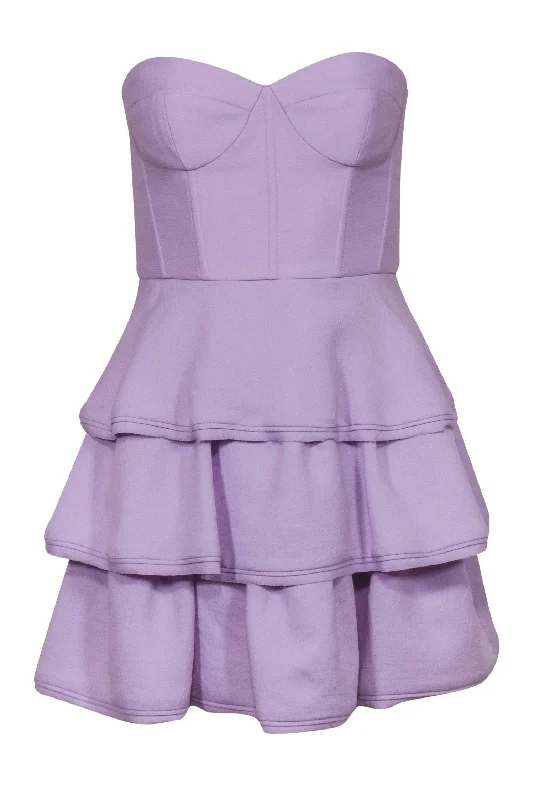 BCBG Max Azria - Lavender Strapless Tiered Fit & Flare Dress Sz 2 Metallic unclassified dresses