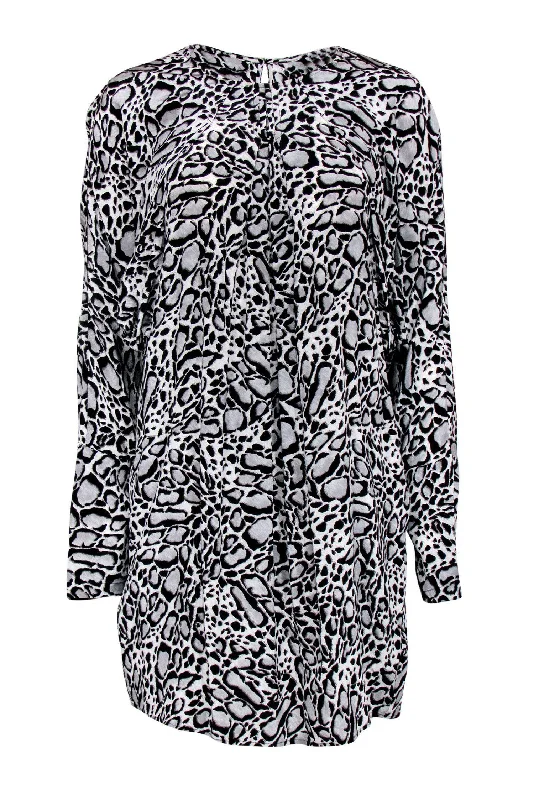 BCBG Max Azria - Black & Grey Leopard Print Dolman Sleeve Shift Dress Sz S Floral unclassified dresses