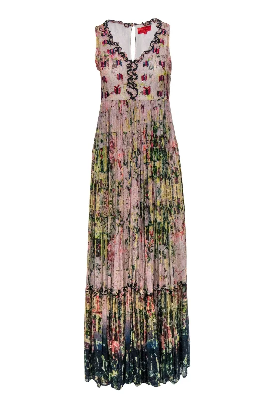 Bhanuni - Pale Pink Watercolor Print Sleeveless Gown w/ Beaded Bust Sz 0 Street style unclassified dresses