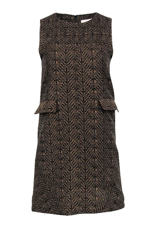 Billy Reid - Black & Gold Patterned Tweed Shift Dress Sz S Cotton unclassified dresses