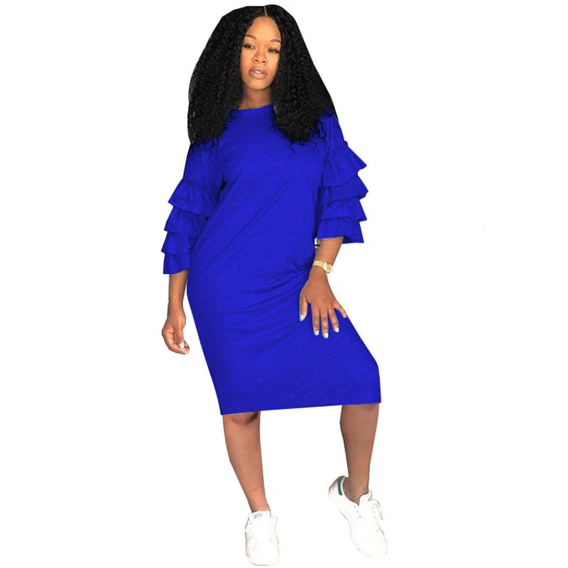 Blue Rufflea Dress #Blue #Ruffle #Round Neck Beaded unclassified dresses