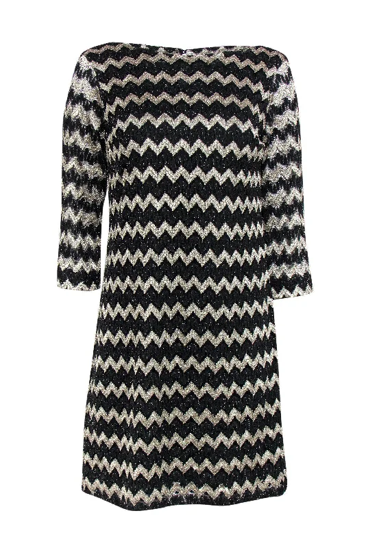 Britt Ryan - Black & Gold Chevron Print Shift Dress Sz 2 Vintage unclassified dresses