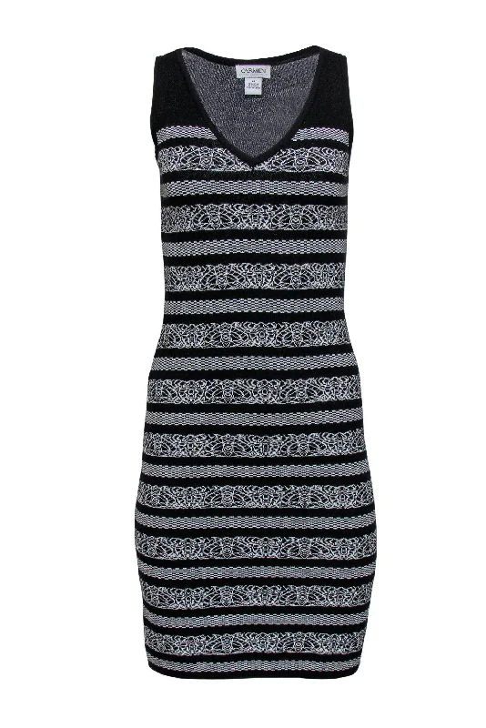 Carmen Marc Valvo - Black & White Patterned Knit Dress Sz XS Office unclassified dresses