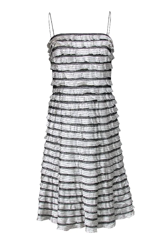 Carmen Marc Valvo - Black & White Polka Dot Tiered Silk A-Line Dress Sz 6 Comfortable unclassified dresses