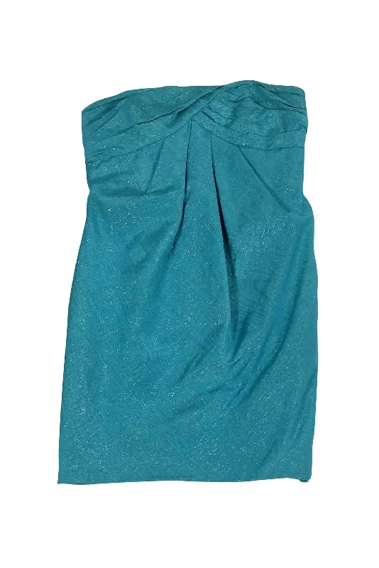 Carmen Marc Valvo - Teal & Gold Strapless Dress Sz 8 Flowy unclassified dresses