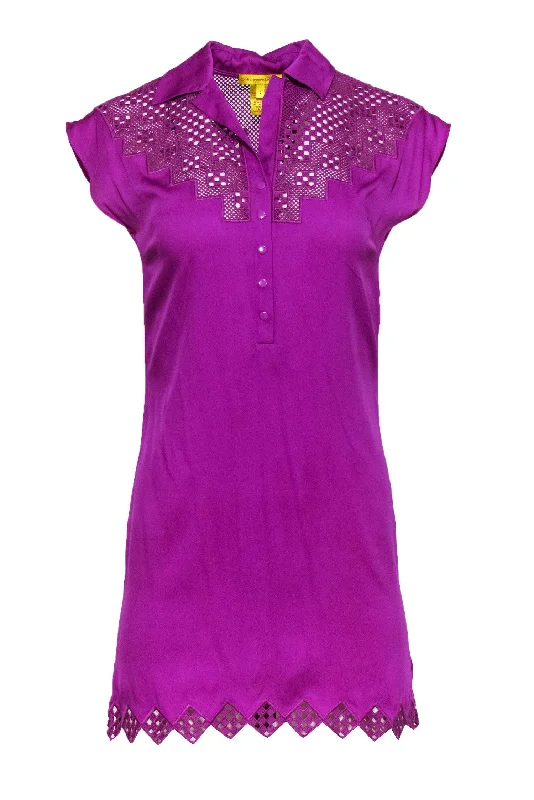 Catherine Malandrino - Purple Sleeveless Shift Dress w/ Eyelet Detailing Sz 0 Petite unclassified dresses