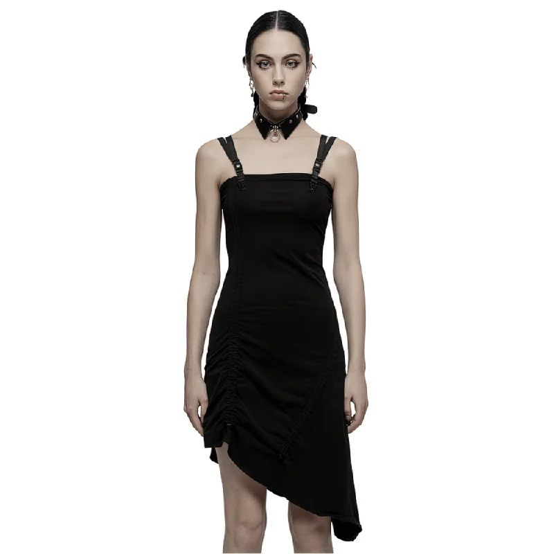 Chic Asymmetric Punk Dress with V-shaped Straps A-line unclassified dresses