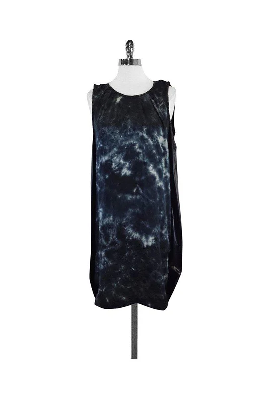 Clu - Black & Blue Mixed Media Dress Sz S Satin unclassified dresses