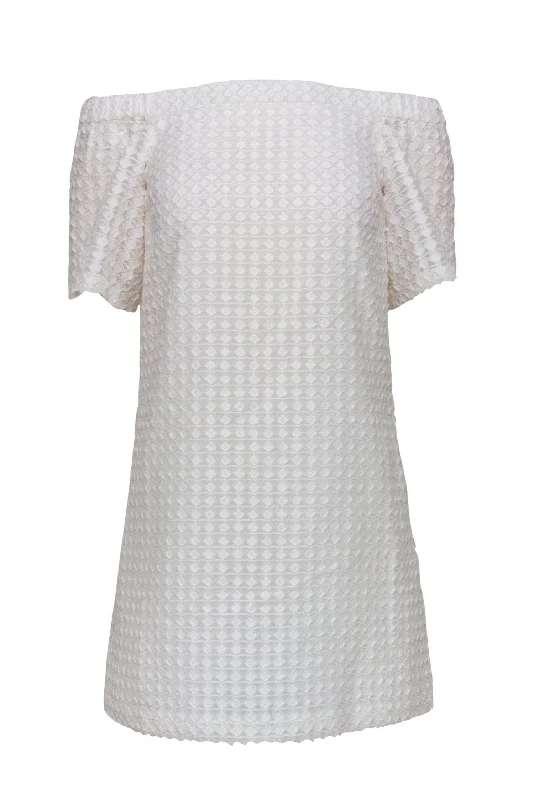 Club Monaco - White Off-the-Shoulder Textured Shift Dress Sz 0 Tiered unclassified dresses