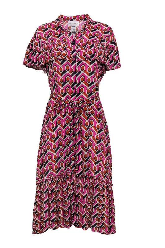 Corey Lynn Calter - Pink & Orange Printed Ruffle Dress Sz XSP Knitted unclassified dresses