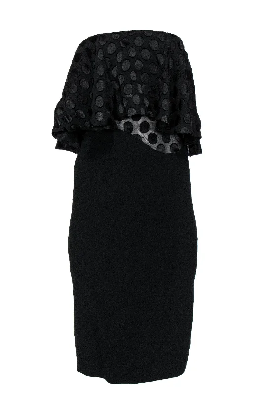 Cushnie et Ochs - Black Strapless Dress w/ Polka Dot Flounce Top Sz 0 Satin unclassified dresses