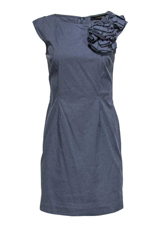 Cynthia Steffe - Dark Slate Blue Sheath Dress w/ Ruffles Sz 6 Stretchy unclassified dresses