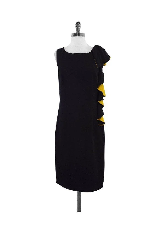 D. Exterior - Black & Yellow Ruffle Sleeveless Dress Sz 10 Polka dot unclassified dresses