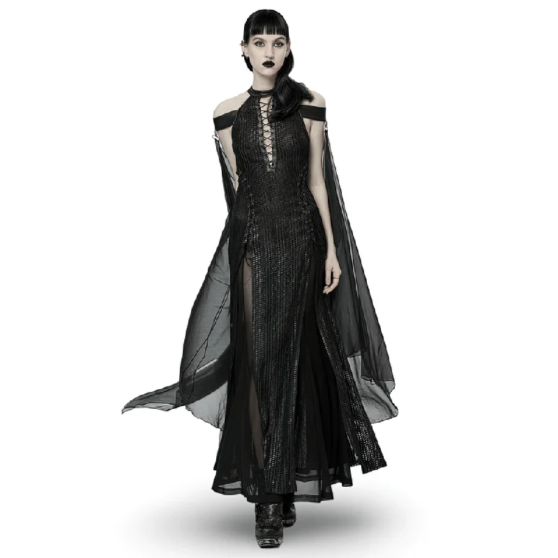 Dark Enchantress Mesh Halter Gown with Cloak Comfortable unclassified dresses