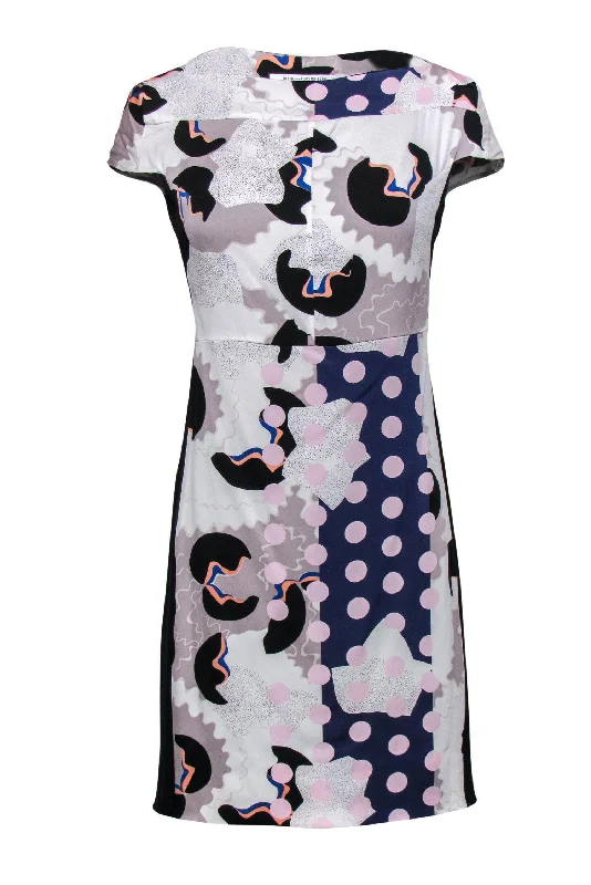 Diane von Furstenberg - Abstract Print Silk Cap Sleeve Dress Sz 6 Lounge unclassified dresses