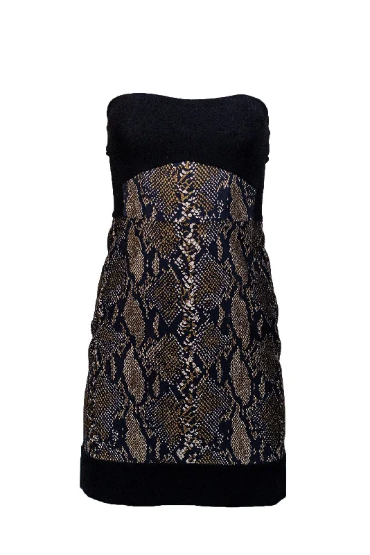 Diane von Furstenberg - Black Strapless Snakeskin Dress Sz 4 Beaded unclassified dresses