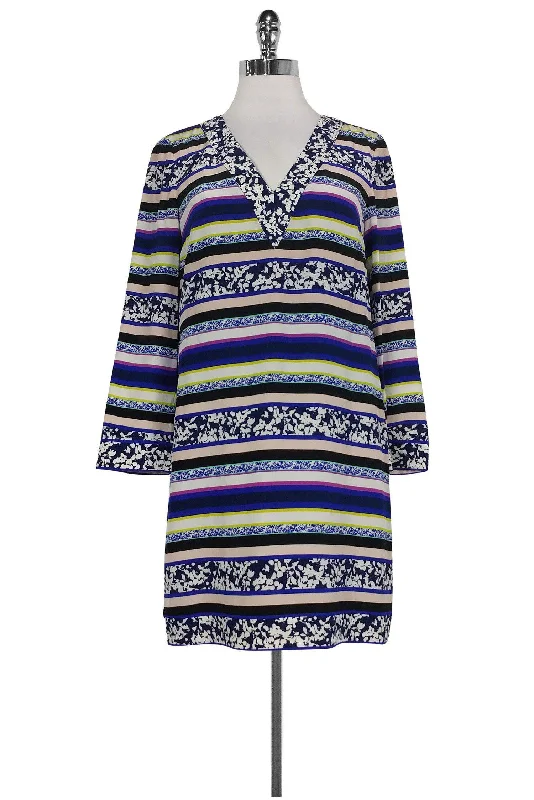 Diane von Furstenberg - Multicolor Striped Shift Dress Sz 4 Sequin unclassified dresses